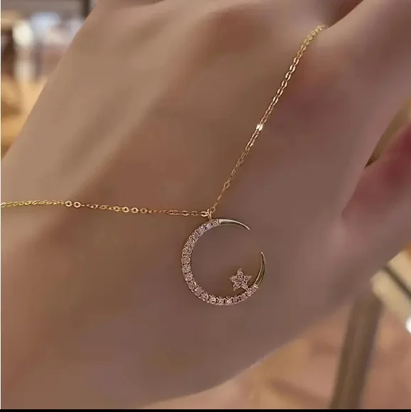 14k.Gold Plated Crescent Moon Necklace - Picture 9 of 11